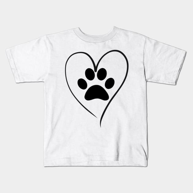 Women cute paw print heart design dog cat lover pet tee Kids T-Shirt by CreativeLimes